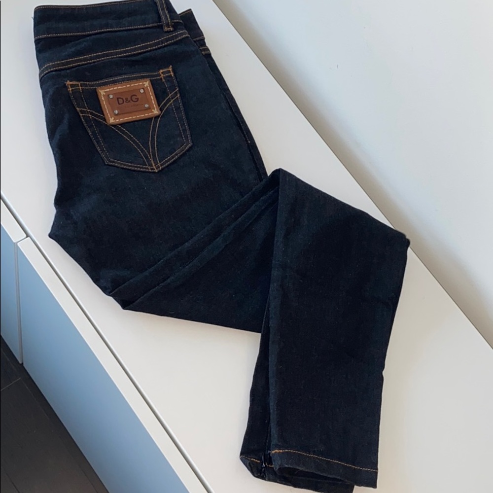 D&G Women Skinny Jeans - Dark Blue with Brown Patch